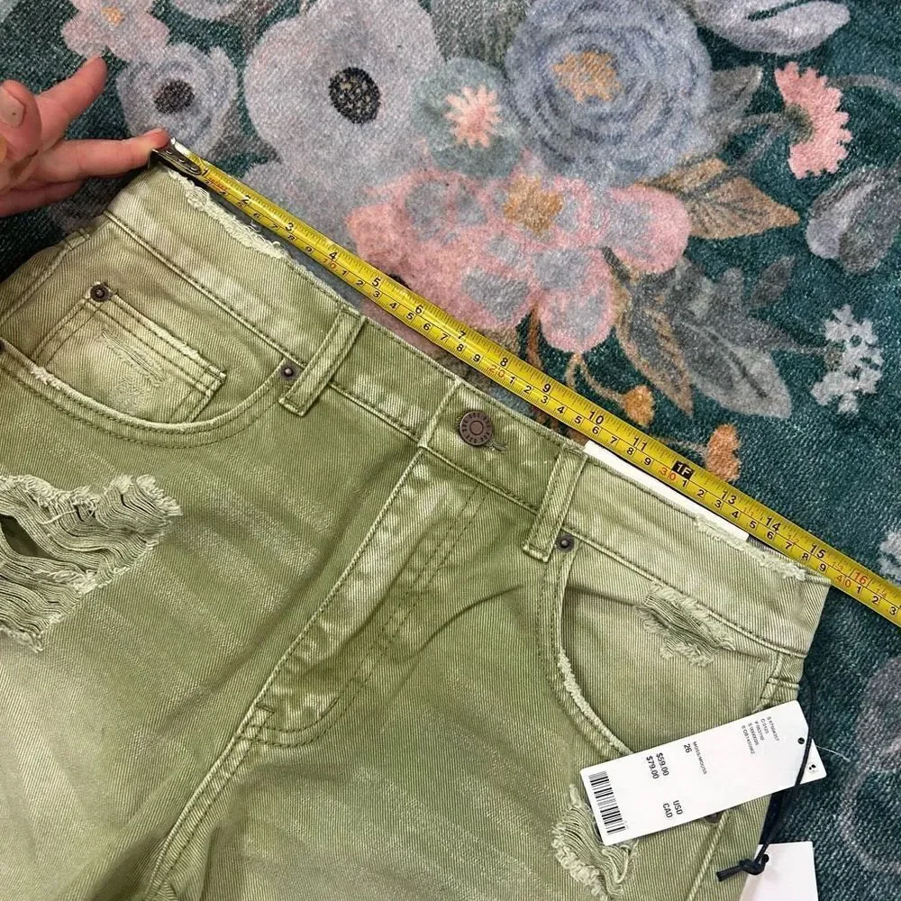 NWT BDG Urban Outfitters Jean Shorts Womens 26 Green Dropped High Waist Destroy